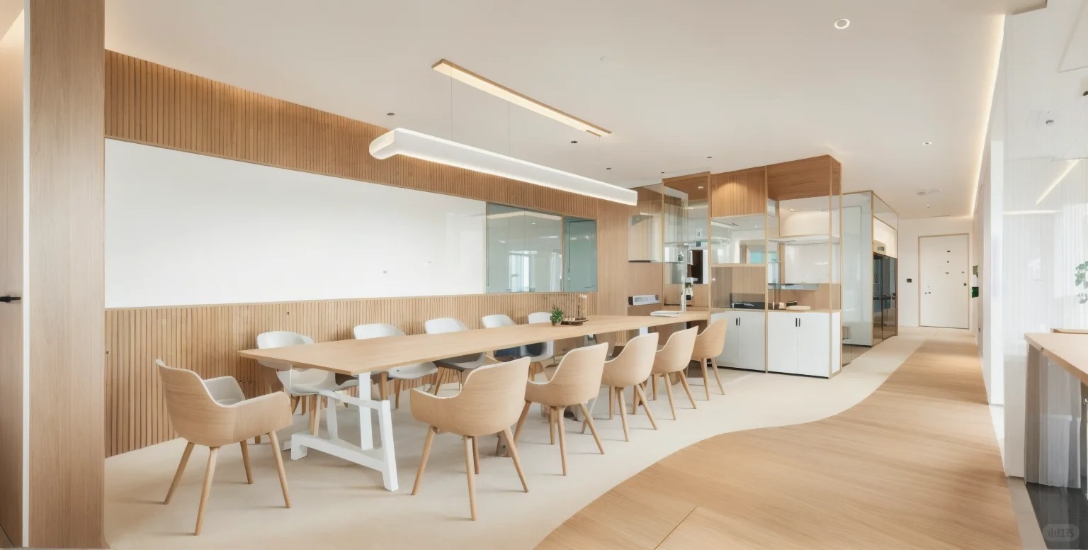 Long conference room vertical WPC slat grille wall panel decoration, wood texture acoustic wall for office meeting space NECOWOOD
