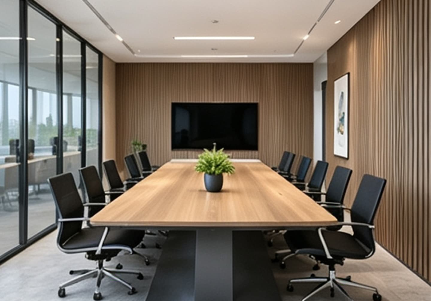Necowood WPC wall panel office meeting room acoustic fluted wall in navy finish