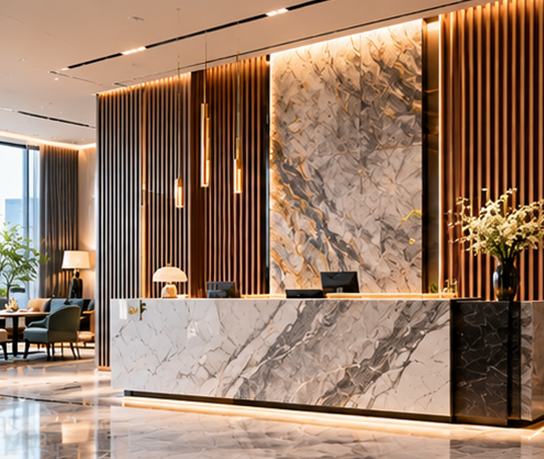 Fluted WPC Wall Panel in Hotel Lobbies and Reception Backdrops