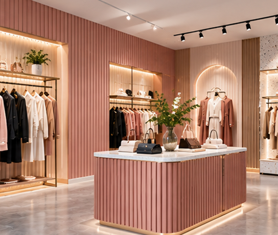 Fluted WPC Wall Panel in Retail Store and Showroom Displays